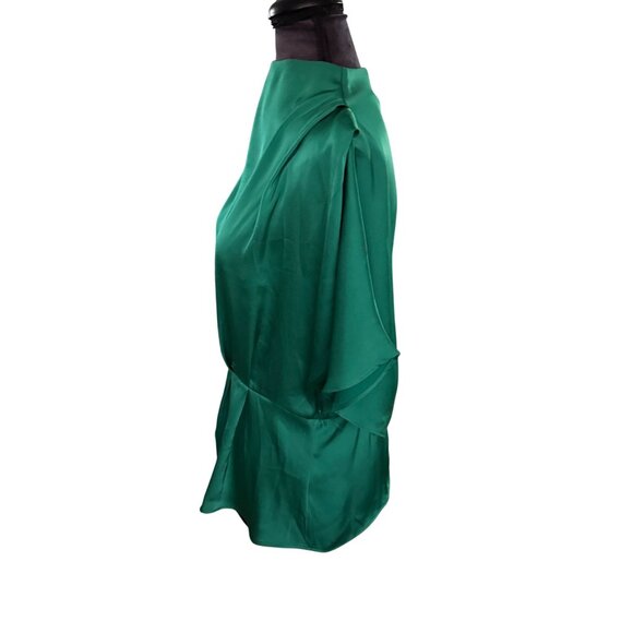 H&M Green Satin Blouse Womens Size M With Peplum Waist & Short Cape Sleeves - Picture 3 of 5